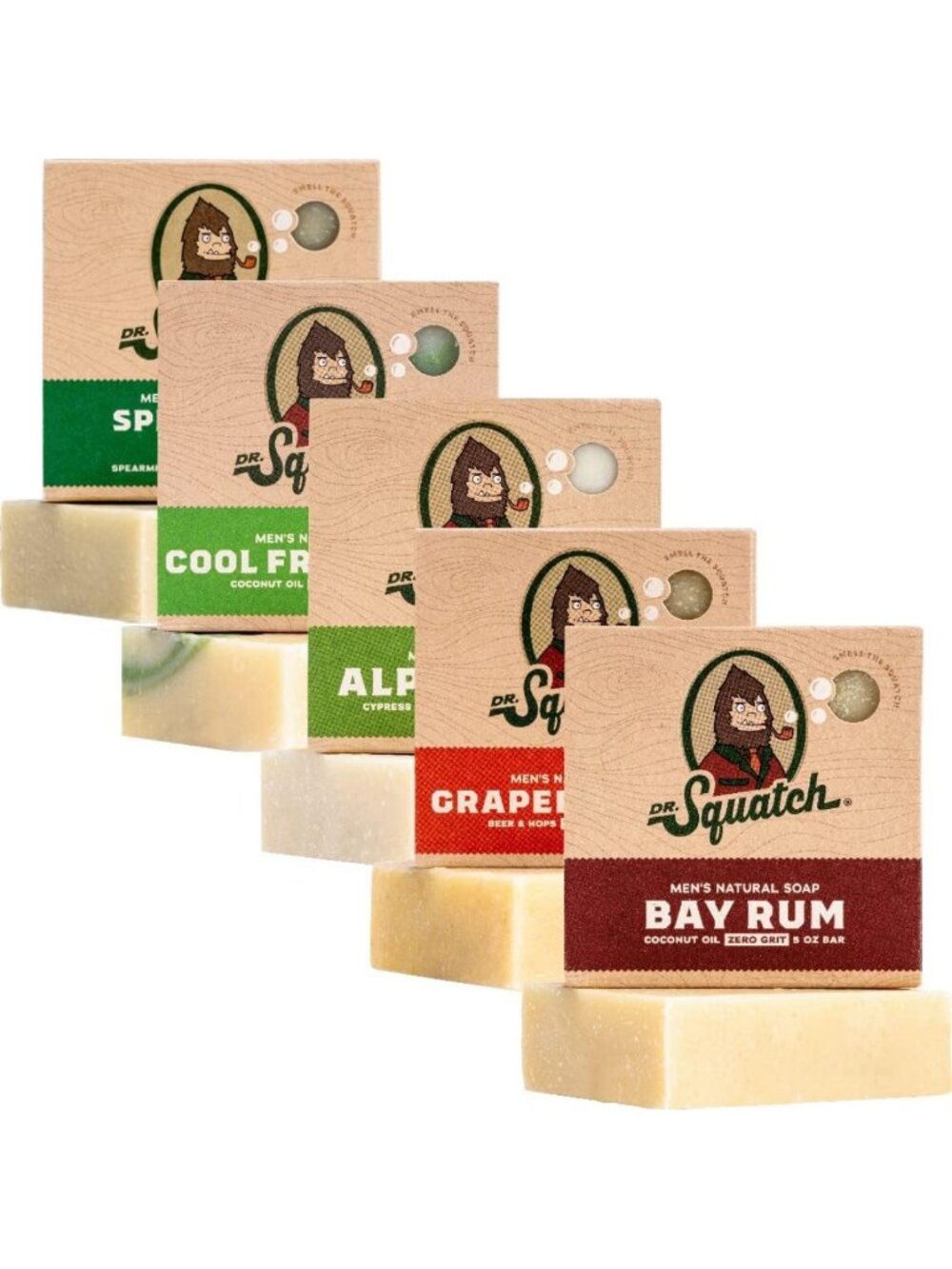Natural Men's Bar Soap Variety Pack - 5 Scents: Aloe, Sage, Spearmint, Bay Rum